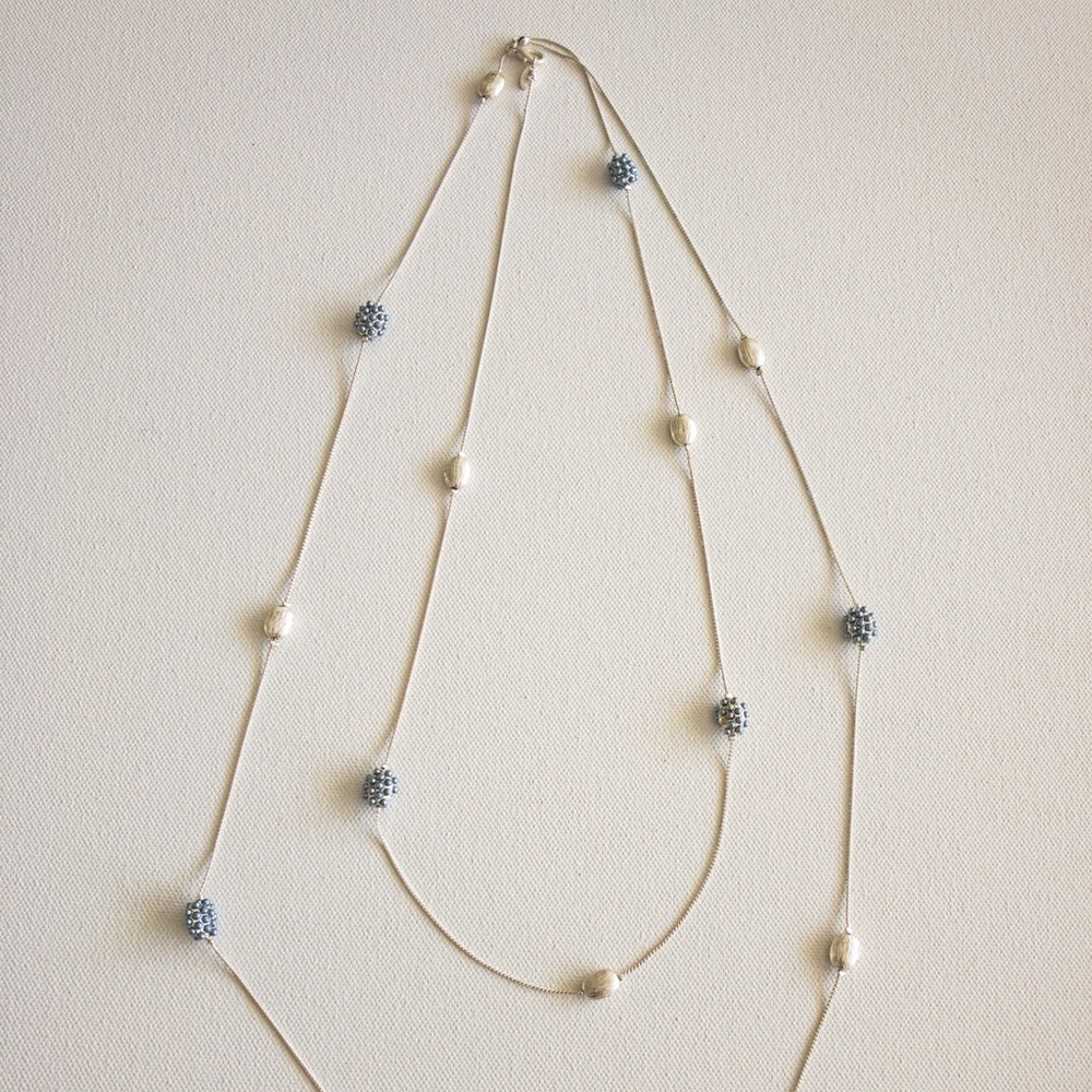 Silver and blue long necklace